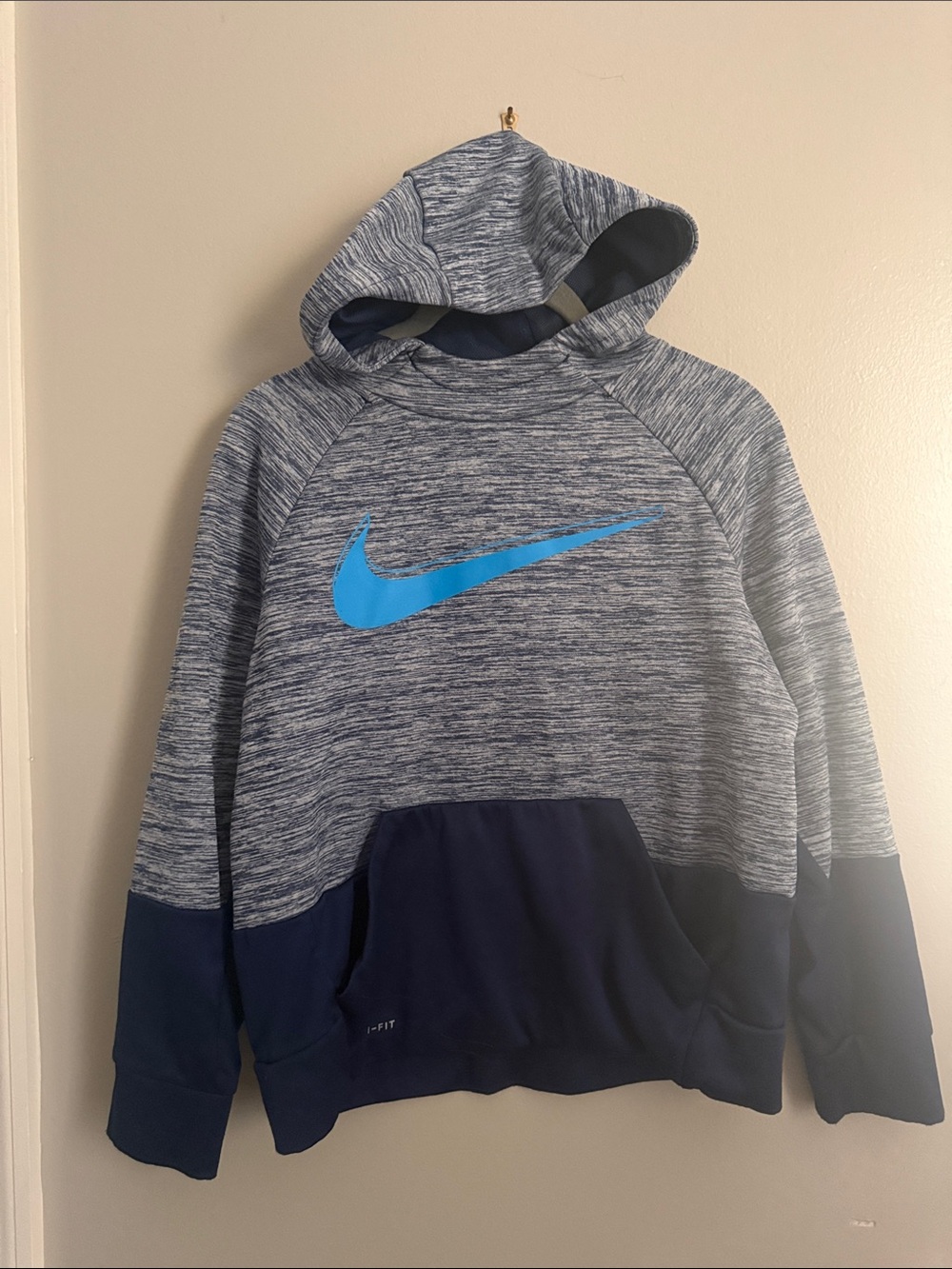 Nike Heather Grey and Royal Blue Pullover Hoodie
